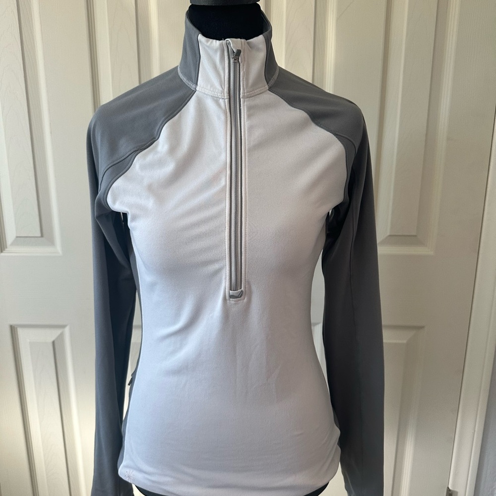 Athleta White and Gray Half-Zip Athletic Pullover
